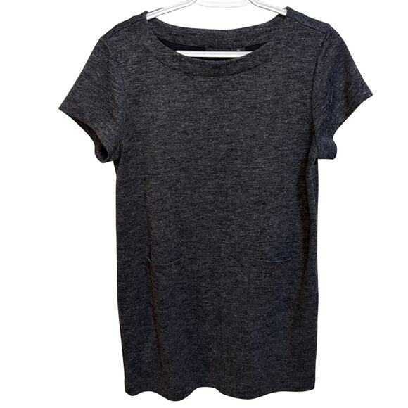 Adrienne Vittadini Grey Burnout T-Shirt Dress Large Casual Crew Neck Pocket Mini - Picture 1 of 6